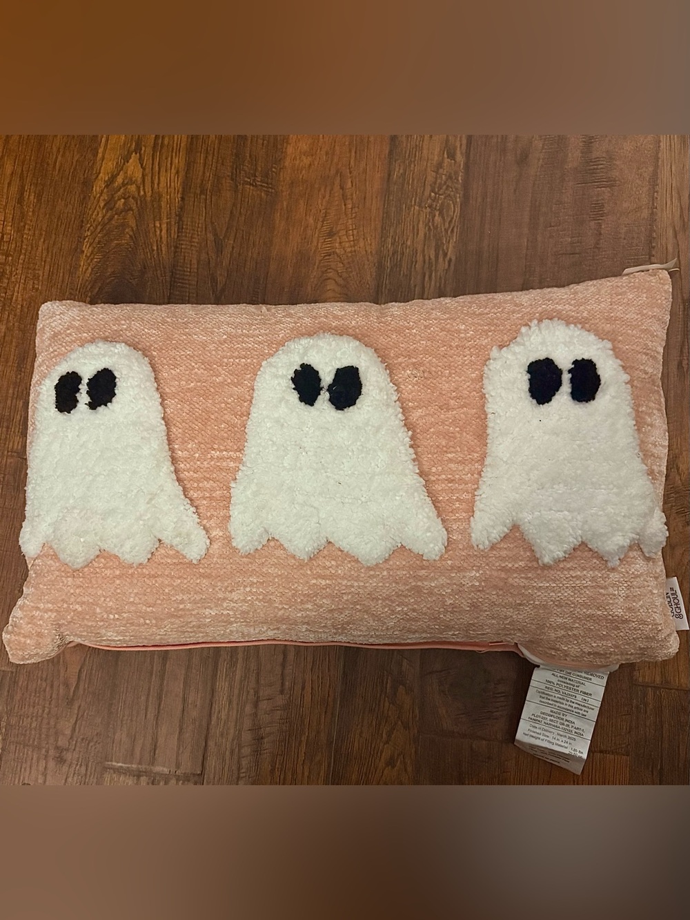 NEW w Tags Pink Halloween Sherpa GHOST TRIO Chenille Throw Pillow Peach & White
